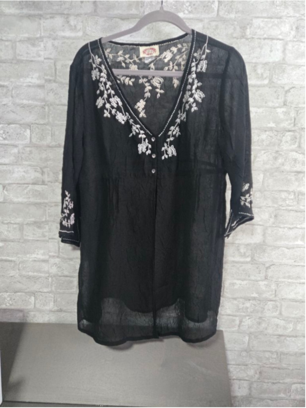 Peppermint Bay Black Tunic with White Embroidery Size M
